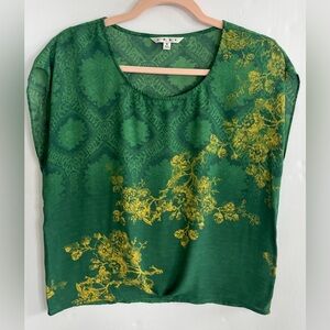 CAbi Green and Yellow Relaxed Fit Blouse Size S